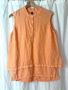 ONZ Sleeveless Italian Linen Sleeveless Orange Blouse Top Medium Made in Italy